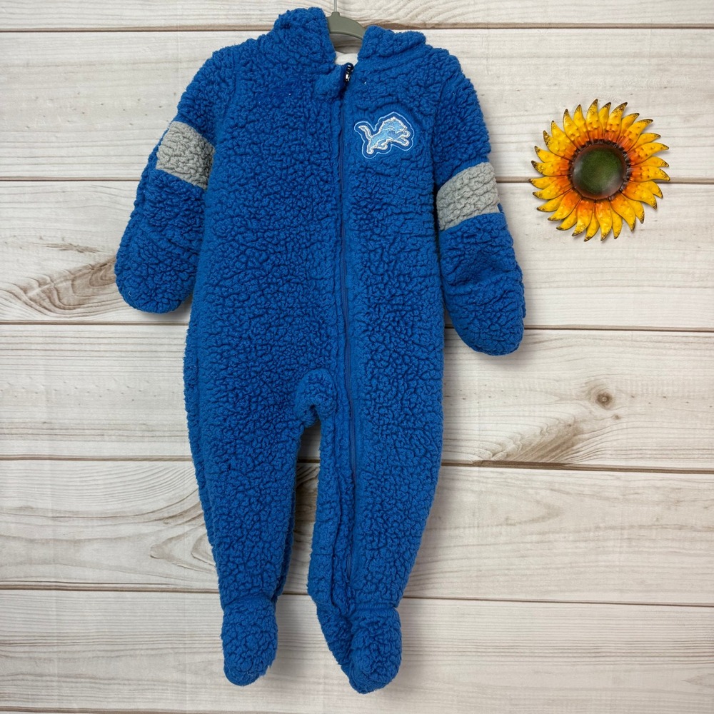 NFL Team Apparel Detroit Lions Kids Baby‎ Blue Hooded Fleece Bunting 18M